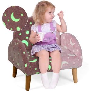 image:imageINFANS Kids Sofa Toddler Rocking Chair with Solid Wooden Frame AntiTipping Design Plush Fabric Children Armchair for Nursery Kindergarten Gift for Boys Girls Rocking Chair OrangePinkfluorescent