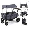 image:imageINFANS Wagon Stroller for 2 Kids Foldable Wagon Cart with Adjustable Handle Pull Bar Removable Canopy Footwell Snack Tray Harnesses for Infants Toddlers 636 Months BlackGrey