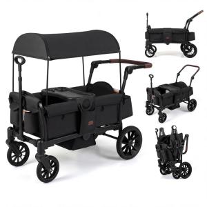 image:imageINFANS Wagon Stroller for 2 Kids Foldable Wagon Cart with Adjustable Handle Pull Bar Removable Canopy Footwell Snack Tray Harnesses for Infants Toddlers 636 Months BlackBlack