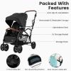 image:imageINFANS Sit and Stand Double Stroller Foldable Tandem with Standing Platform Reclining Backrest Adjustable Handlebar and Footrest Storage Basket 5Point Harnesses Baby Pushchair for ToddlersBlack
