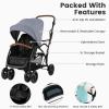 image:imageINFANS Sit and Stand Double Stroller Foldable Tandem with Standing Platform Reclining Backrest Adjustable Handlebar and Footrest Storage Basket 5Point Harnesses Baby Pushchair for ToddlersGrey