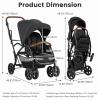 image:imageINFANS Sit and Stand Double Stroller Foldable Tandem with Standing Platform Reclining Backrest Adjustable Handlebar and Footrest Storage Basket 5Point Harnesses Baby Pushchair for ToddlersBlack