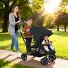 image:imageINFANS Sit and Stand Double Stroller Foldable Tandem with Standing Platform Reclining Backrest Adjustable Handlebar and Footrest Storage Basket 5Point Harnesses Baby Pushchair for ToddlersBlack