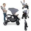 image:imageINFANS Sit and Stand Double Stroller Foldable Tandem with Standing Platform Reclining Backrest Adjustable Handlebar and Footrest Storage Basket 5Point Harnesses Baby Pushchair for ToddlersGrey