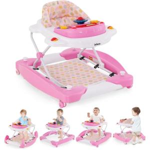 image:imageINFANS Baby Walker 5 in 1 Behind Walker Learning Seated Rocker Bouncer with Removable Music Tray Adjustable Height Washable Seat Cushion Foldable Activity Center for Toddlers DarkPink