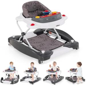 image:imageINFANS Baby Walker 5 in 1 Behind Walker Learning Seated Rocker Bouncer with Removable Music Tray Adjustable Height Washable Seat Cushion Foldable Activity Center for Toddlers DarkGrey