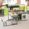 image:imageINFANS Mud Kitchen Outdoor Play Kitchen with Faucet Chalkboard Stoves Removable Sink Cooking Accessories Wooden Kids Kitchen Playset Backyard Garden Toys Gift for Boys Girls Ages 3Natural with Bench