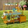 image:imageINFANS Mud Kitchen Outdoor Play Kitchen with Faucet Chalkboard Stoves Removable Sink Cooking Accessories Wooden Kids Kitchen Playset Backyard Garden Toys Gift for Boys Girls Ages 3Natural with Planter Box