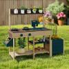 image:imageINFANS Mud Kitchen Outdoor Play Kitchen with Faucet Chalkboard Stoves Removable Sink Cooking Accessories Wooden Kids Kitchen Playset Backyard Garden Toys Gift for Boys Girls Ages 3Dark Green with Planter Box