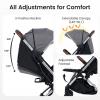 image:imageINFANS Travel Stroller Lightweight Compact Baby Stroller for Airplane with OneHand Fold MultiPosition Recline Canopy 4 Wheel Suspension Storage Basket PinkBlackGreySilver