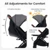 image:imageINFANS Travel Stroller Lightweight Compact Baby Stroller for Airplane with OneHand Fold MultiPosition Recline Canopy 4 Wheel Suspension Storage Basket PinkBlackGreyBlack