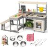 image:imageINFANS Mud Kitchen Outdoor Play Kitchen with Faucet Chalkboard Stoves Removable Sink Cooking Accessories Wooden Kids Kitchen Playset Backyard Garden Toys Gift for Boys Girls Ages 3Natural with Bench