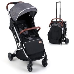 image:imageINFANS Travel Stroller Lightweight Compact Baby Stroller for Airplane with OneHand Fold MultiPosition Recline Canopy 4 Wheel Suspension Storage Basket PinkBlackGreySilver
