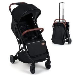 image:imageINFANS Travel Stroller Lightweight Compact Baby Stroller for Airplane with OneHand Fold MultiPosition Recline Canopy 4 Wheel Suspension Storage Basket PinkBlackBlackBlack