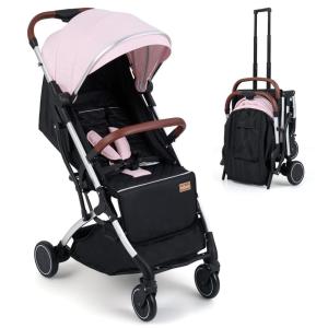 image:imageINFANS Travel Stroller Lightweight Compact Baby Stroller for Airplane with OneHand Fold MultiPosition Recline Canopy 4 Wheel Suspension Storage Basket PinkBlackPinkSilver