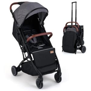 image:imageINFANS Travel Stroller Lightweight Compact Baby Stroller for Airplane with OneHand Fold MultiPosition Recline Canopy 4 Wheel Suspension Storage Basket PinkBlackGreyBlack