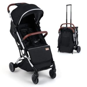 image:imageINFANS Travel Stroller Lightweight Compact Baby Stroller for Airplane with OneHand Fold MultiPosition Recline Canopy 4 Wheel Suspension Storage Basket PinkBlackBlackSilver