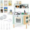 image:imageINFANS Kids Kitchen Playset Toddler Wooden Pretend Cooking Set with Telephone Stove Microwave Storage Cabinet Play Kitchen Toy Set with Toy Food Cookware Accessories for Children Boys Girls2 IN 1 Green