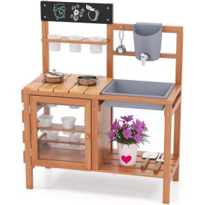 image:imageINFANS Mud Kitchen Outdoor Wooden Play Kitchen with 12 Cups Removable Sink Cooking Accessories Kids Kitchen Playset Backyard Garden Toys Gift for Boys Girls Ages 3with 12 Cups