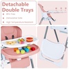 image:imageINFANS High Chair for Babies and Toddlers Foldable Highchair with 7 Different Heights 4 Reclining Backrest Seat 3 Setting Footrest Removable Tray Builtin Rear Wheels with LocksLight Pink