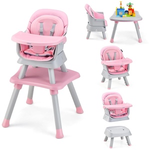 image:imageINFANS 8 in 1 Baby High Chair Convertible Highchair for Babies and Toddlers Infant Dining Booster Seat Building Block Table Kids Stool Table Chair Set with Removable Tray Light PinkLight Pink