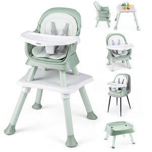 image:imageINFANS 8 in 1 Baby High Chair Convertible Highchair for Babies and Toddlers Infant Dining Booster Seat Building Block Table Kids Stool Table Chair Set with Removable Tray Light PinkGreen