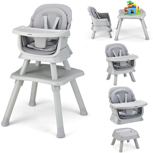 image:imageINFANS 8 in 1 Baby High Chair Convertible Highchair for Babies and Toddlers Infant Dining Booster Seat Building Block Table Kids Stool Table Chair Set with Removable Tray Light PinkGrey
