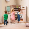 image:imageINFANS Corner Kids Kitchen Wooden Pretend Playset with Telescopic Cart Realistic Lights Sounds Ice Maker Fabric Drawers Microwave Oven Toddler Cooking Toy Gift for Boys Girls Aged 3 WhiteTrash Can Pink