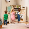 image:imageINFANS Corner Kids Kitchen Wooden Pretend Playset with Telescopic Cart Realistic Lights Sounds Ice Maker Fabric Drawers Microwave Oven Toddler Cooking Toy Gift for Boys Girls Aged 3 WhiteTrash Can Beige