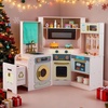 image:imageINFANS Corner Kids Kitchen Wooden Pretend Playset with Telescopic Cart Realistic Lights Sounds Ice Maker Fabric Drawers Microwave Oven Toddler Cooking Toy Gift for Boys Girls Aged 3 WhiteTrash Can Pink