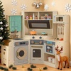 image:imageINFANS Corner Kids Kitchen Wooden Pretend Playset with Telescopic Cart Realistic Lights Sounds Ice Maker Fabric Drawers Microwave Oven Toddler Cooking Toy Gift for Boys Girls Aged 3 WhiteTrash Can Beige