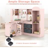 image:imageINFANS Corner Kids Kitchen Wooden Pretend Playset with Telescopic Cart Realistic Lights Sounds Ice Maker Fabric Drawers Microwave Oven Toddler Cooking Toy Gift for Boys Girls Aged 3 WhiteCart Pink