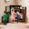 image:imageINFANS Corner Kids Kitchen Wooden Pretend Playset with Telescopic Cart Realistic Lights Sounds Ice Maker Fabric Drawers Microwave Oven Toddler Cooking Toy Gift for Boys Girls Aged 3 WhiteTrash Can Brown