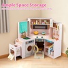 image:imageINFANS Corner Kids Kitchen Wooden Pretend Playset with Telescopic Cart Realistic Lights Sounds Ice Maker Fabric Drawers Microwave Oven Toddler Cooking Toy Gift for Boys Girls Aged 3 WhiteTrash Can Pink