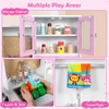 image:imageINFANS Kids Kitchen Play Set Wooden Pretend Play Kitchen with Realistic Lights Sounds Coffee Maker Dishwasher Microwave Oven Foldable Fabric Drawers Toddler Cooking Toys for Boys GirlsPink
