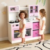 image:imageINFANS Kids Kitchen Play Set Wooden Pretend Play Kitchen with Realistic Lights Sounds Coffee Maker Dishwasher Microwave Oven Foldable Fabric Drawers Toddler Cooking Toys for Boys GirlsPink