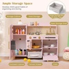 image:imageINFANS Kids Kitchen Playset Toddler Wooden Pretend Cooking Toy Set with Acrylic Drawing Board Ice Machine Dishwasher Cloth Drawer Stove Removable Sink Simulation Play Kitchen for Boys GirlsPink