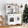 image:imageINFANS Kids Kitchen Wooden Pretend Playset with Adjustable Heights Realistic Sounds Ice Maker Microwave Oven Toddler Cooking Toy Gift for Boys Girls Aged 3White