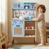 image:imageINFANS Play Kitchen for Kids Wooden Pretend Playset with Adjustable Heights Rattan Door Blackboard Realistic Lights Sounds Toddler Cooking Toy Gift for Boys Girls Aged 3Blue