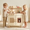 image:imageINFANS Play Kitchen for Kids Wooden Pretend Playset with Rattan Door Realistic Sounds Towel Rack Toddler Cooking Toy Gift for Boys Girls Aged 3White