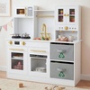 image:imageINFANS Kids Kitchen Play Set Wooden Pretend Play Kitchen with Realistic Lights Sounds Coffee Maker Dishwasher Microwave Oven Foldable Fabric Drawers Toddler Cooking Toys for Boys GirlsWhite
