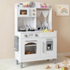 image:imageINFANS Kids Kitchen Wooden Pretend Playset with Adjustable Heights Realistic Sounds Ice Maker Microwave Oven Toddler Cooking Toy Gift for Boys Girls Aged 3White