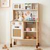 image:imageINFANS Play Kitchen for Kids Wooden Pretend Playset with Adjustable Heights Rattan Door Blackboard Realistic Lights Sounds Toddler Cooking Toy Gift for Boys Girls Aged 3White
