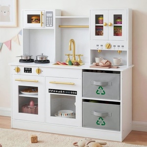 image:imageINFANS Kids Kitchen Play Set Wooden Pretend Play Kitchen with Realistic Lights Sounds Coffee Maker Dishwasher Microwave Oven Foldable Fabric Drawers Toddler Cooking Toys for Boys GirlsWhite