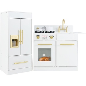 image:imageINFANS Kids Kitchen Playset 2 in 1 Wooden Pretend Play Kitchen with Running Water Fridge Realistic Sounds Lights Toddler Cooking Toys Gift for Boys Girlswith Refrigerator