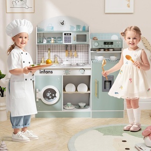 image:imageINFANS Kids Kitchen Playset Toddler Wooden Kitchen Pretend Cooking Toy Set with Coffee Maker Ice Machine Dishwasher Microwave Storage Cabinet Simulation Play Kitchen for Boys Girls 3Blue