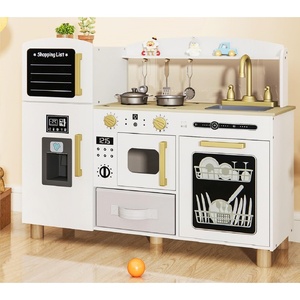 image:imageINFANS Kids Kitchen Playset Toddler Wooden Pretend Cooking Toy Set with Acrylic Drawing Board Ice Machine Dishwasher Cloth Drawer Stove Removable Sink Simulation Play Kitchen for Boys GirlsWhite