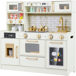 image:imageINFANS Kids Kitchen Playset Wooden Pretend Play Kitchen with Realistic Light Sound Toddler Cooking Toy for Boys Girls Aged 3 Light BeigeBeige