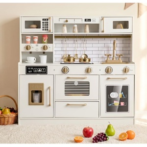 image:imageINFANS Kids Kitchen Playset Wooden Pretend Play Kitchen with Realistic Light Sound Toddler Cooking Toy for Boys Girls Aged 3 Light BeigeLight Beige