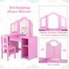 image:imageINFANS Kids Vanity 2 in 1 Princess Makeup Desk amp Chair Set with TriFolding Detachable Mirror Large Storage Shelves Wooden Pretend Play Dressing Table for Girls Cream WhitePink with Chair